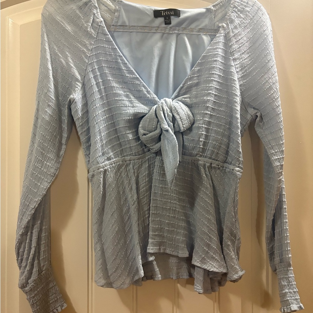Trixxi Women's Light Blue Textured Blouse
